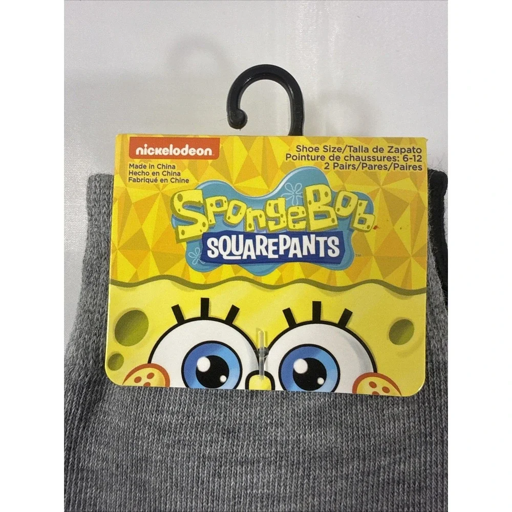 SPONGEBOB SQUARE PANTS Cartoon‎ Nickelodeon Crew Socks 2 Pair Size 6-12